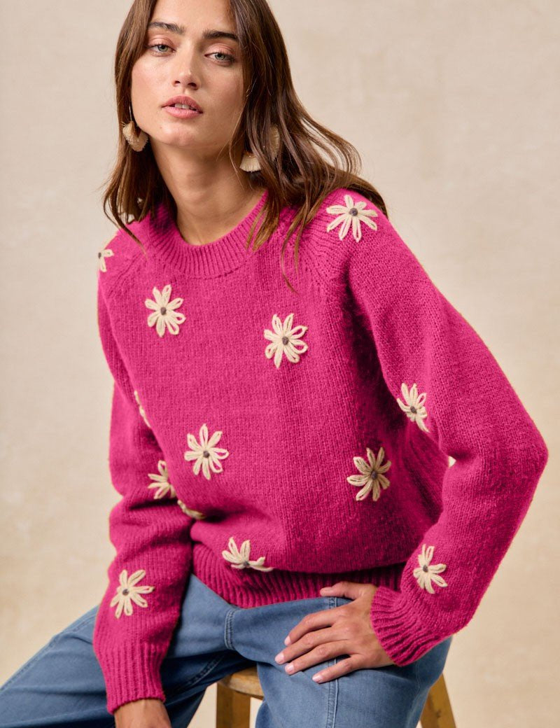 Flower Press Embroidered Daisy Sweater - Westly