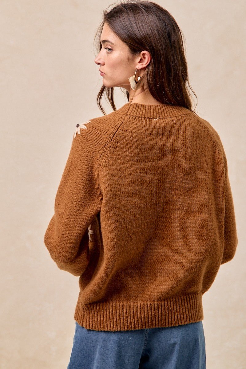 Flower Press Embroidered Daisy Sweater - Westly