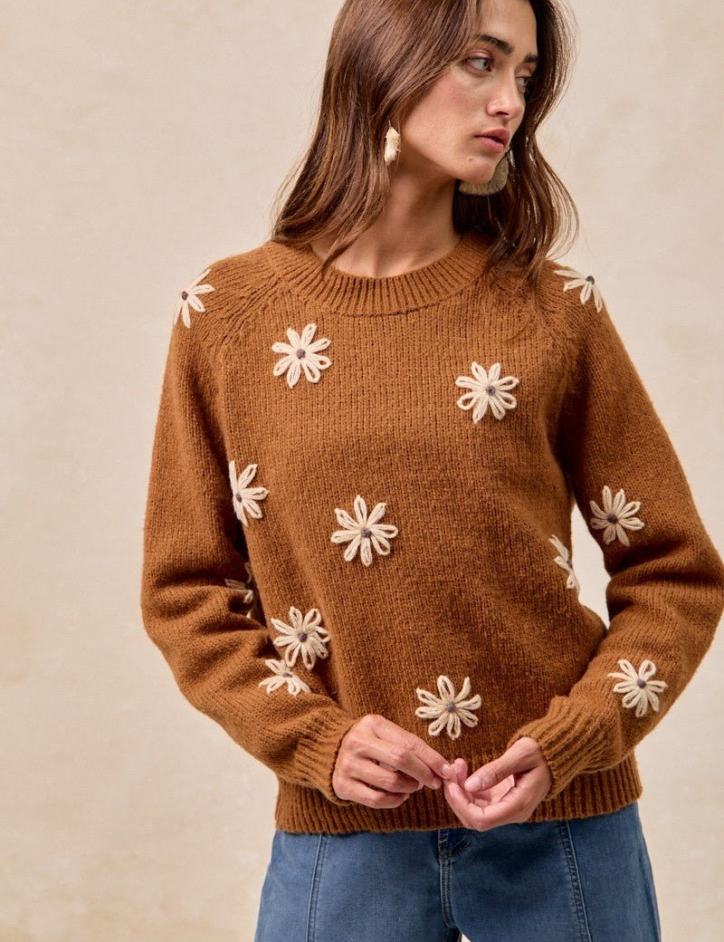 Flower Press Embroidered Daisy Sweater - Westly