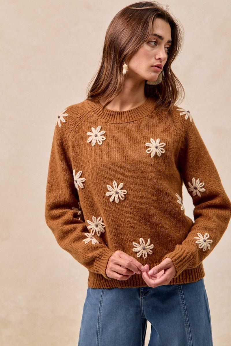 Flower Press Embroidered Daisy Sweater - Westly