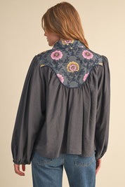 Folk Parade Floral Yoke Blouse in Charcoal, photo 6