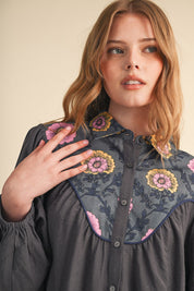 Folk Parade Floral Yoke Blouse in Charcoal, photo 10