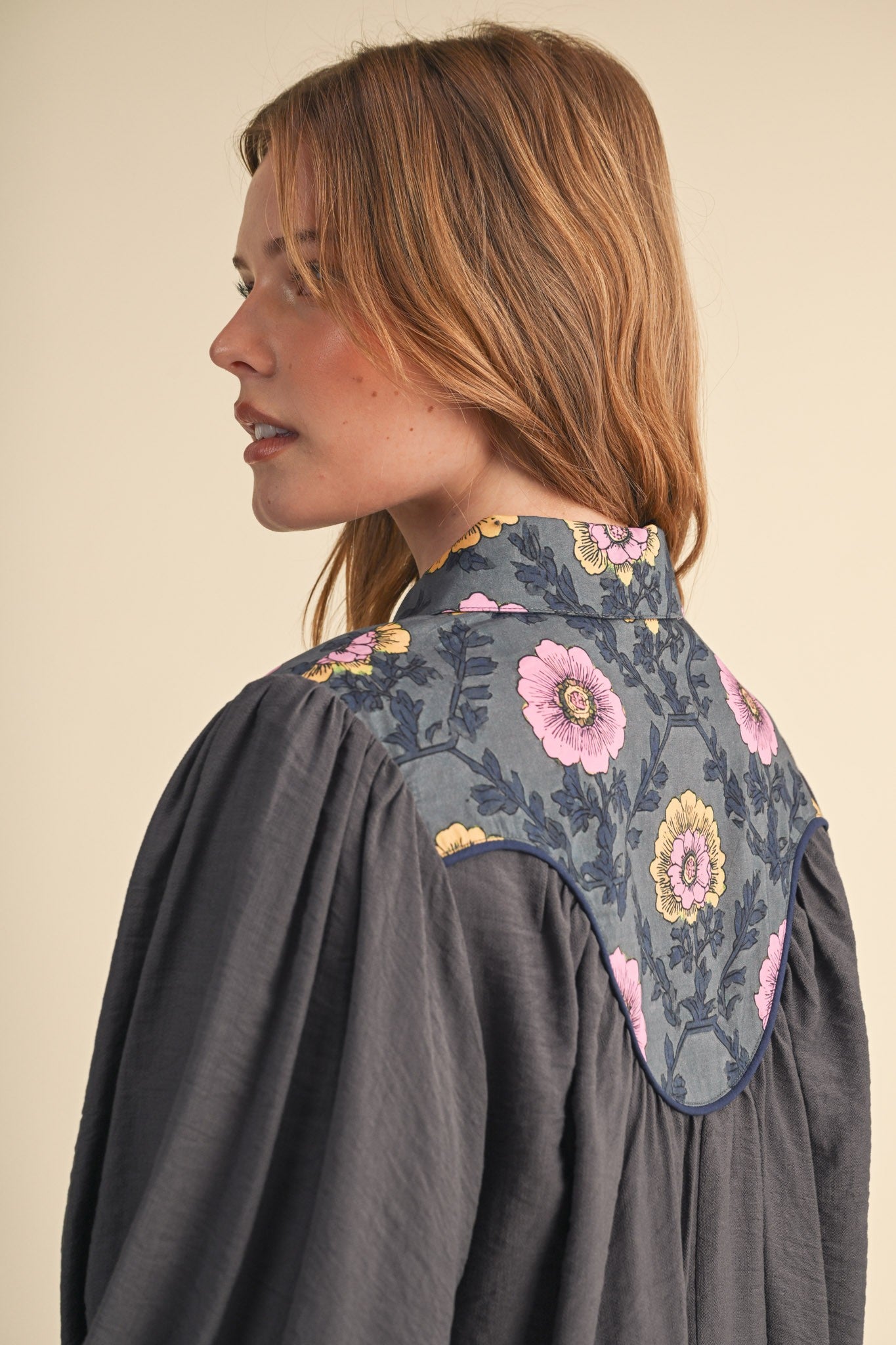 Folk Parade Floral Yoke Blouse in Charcoal, photo 11