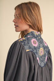 Folk Parade Floral Yoke Blouse in Charcoal, photo 11