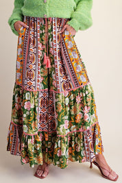Folk Song Printed Challis Ruffle Bottom Palazzo Pants - Westly