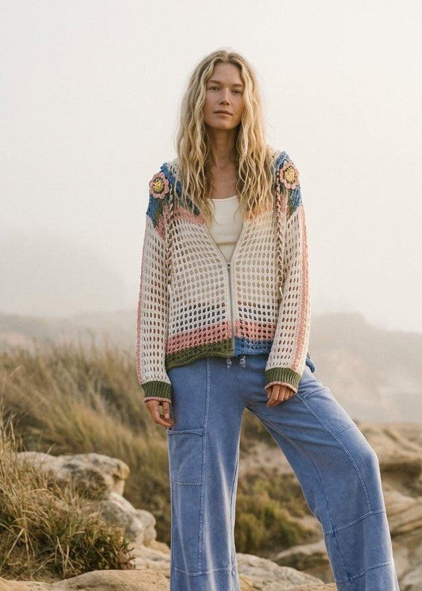 Folklore Zip - Up Hooded Crochet Cardigan - Westly
