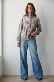 Forest Lodge Collared Fair Isle Cardigan in Dark Heather Mocha - product photo 2