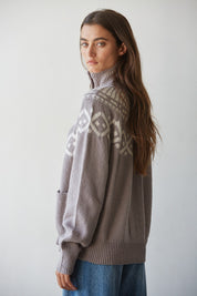 Forest Lodge Collared Fair Isle Cardigan in Dark Heather Mocha - product photo 3