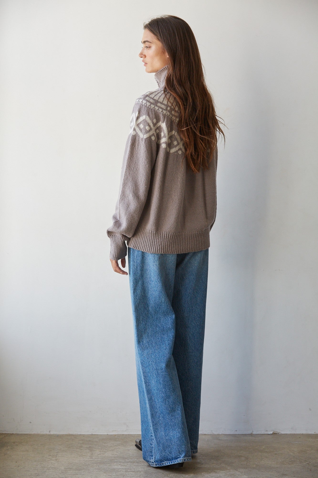 Forest Lodge Collared Fair Isle Cardigan in Dark Heather Mocha - product photo 4