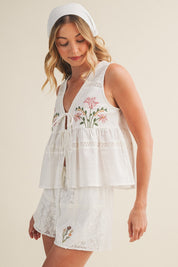 Forget - Me - Not Embroidered Tie - Front Peplum Vest - Westly
