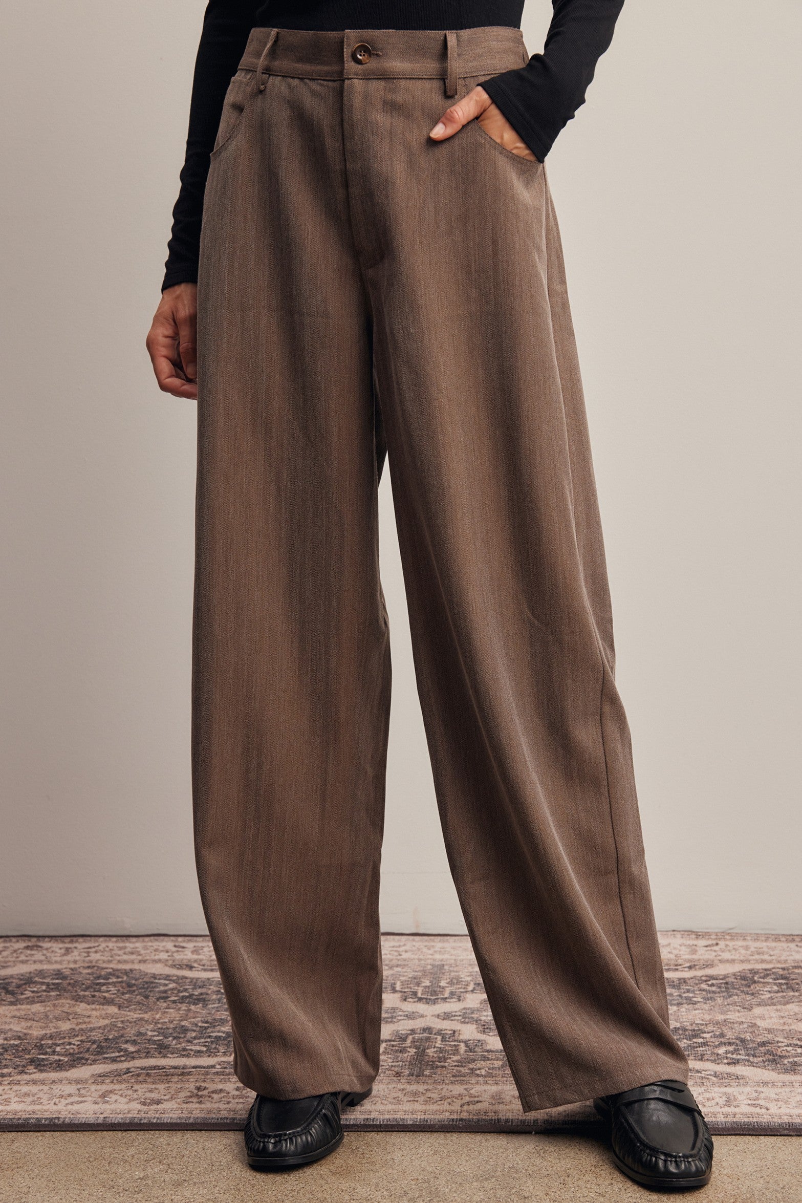 Frame of Mind Herringbone Wide Leg Pants in Mocha, photo 1