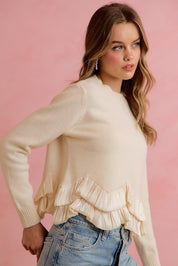 Francesca Ruffle Hem Knit Sweater - Ivory