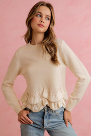 Francesca Ruffle Hem Knit Sweater - Ivory