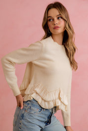 Francesca Ruffle Hem Knit Sweater - Ivory