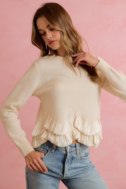Francesca Ruffle Hem Knit Sweater - Ivory