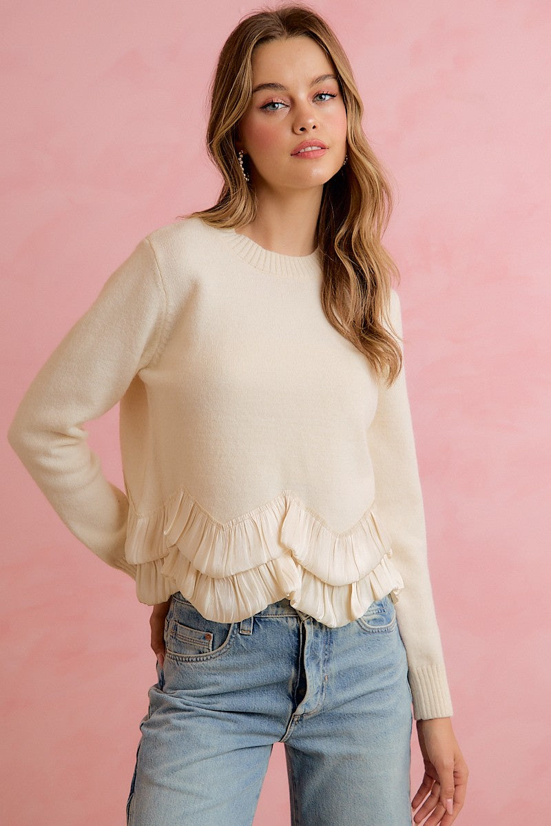Francesca Ruffle Hem Knit Sweater - Ivory
