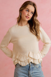Francesca Ruffle Hem Knit Sweater - Ivory