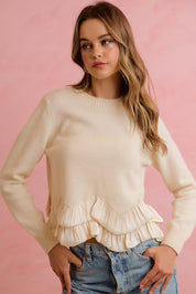 Francesca Ruffle Hem Knit Sweater - Ivory