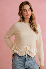 Francesca Ruffle Hem Knit Sweater - Ivory