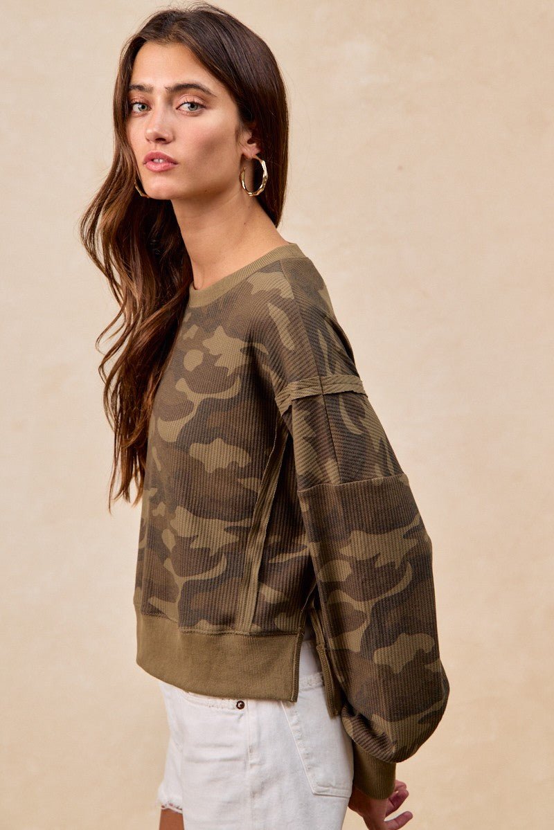 Frankie Thermal Camo Print Top With Openseam - Westly