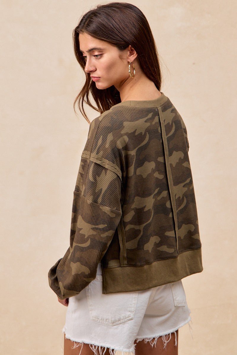 Frankie Thermal Camo Print Top With Openseam - Westly