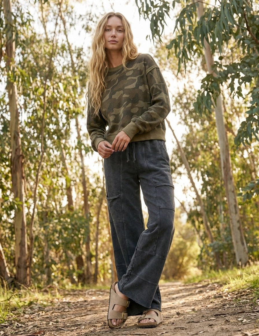 Frankie Thermal Camo Print Top With Openseam - Westly