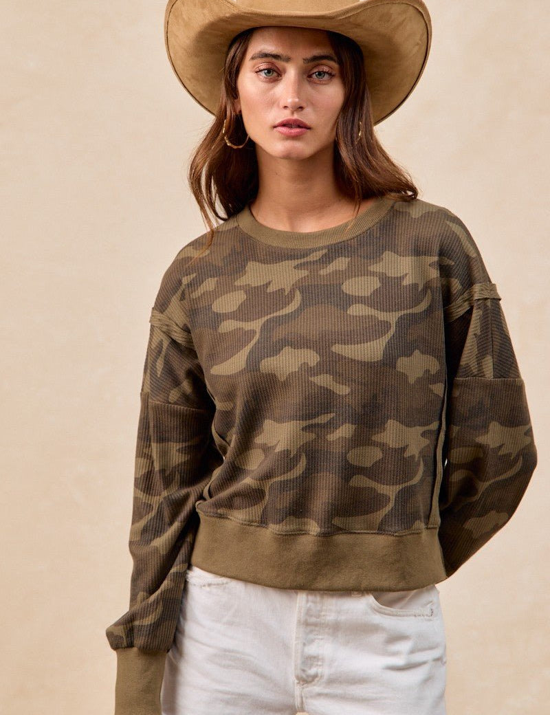 Frankie Thermal Camo Print Top With Openseam - Westly