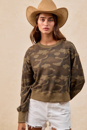 Frankie Thermal Camo Print Top With Openseam - Westly