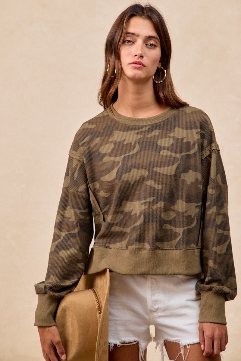 Frankie Thermal Camo Print Top With Openseam - Westly