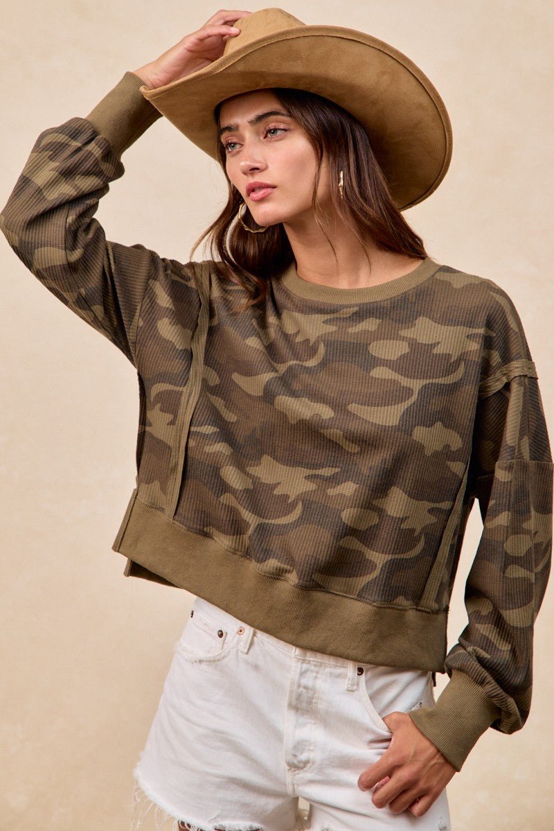 Frankie Thermal Camo Print Top With Openseam - Westly