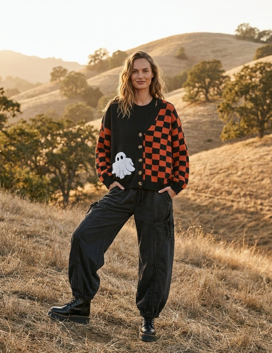 Free Spirit Checkerboard Halloween Cardigan - Westly