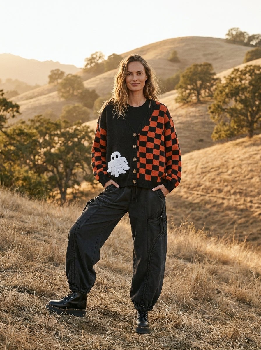 Free Spirit Checkerboard Halloween Cardigan - Westly