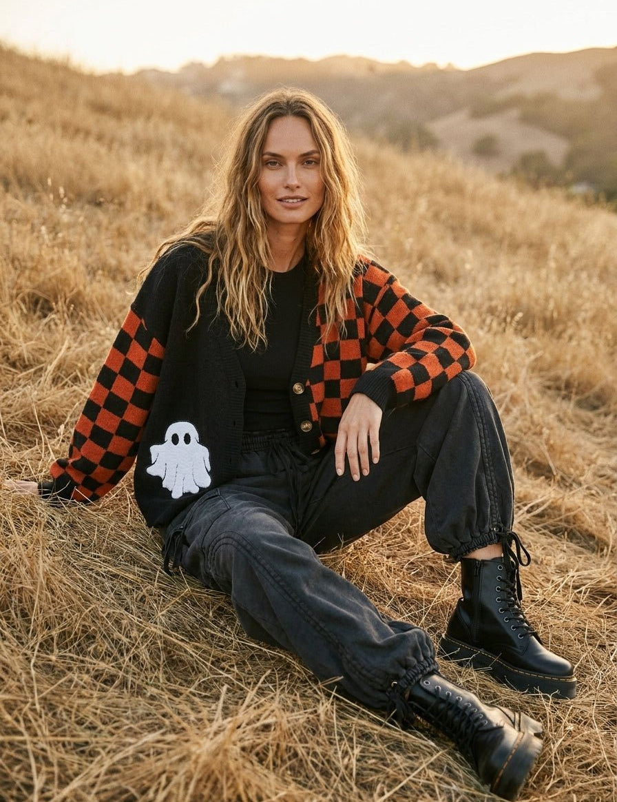 Free Spirit Checkerboard Halloween Cardigan - Westly