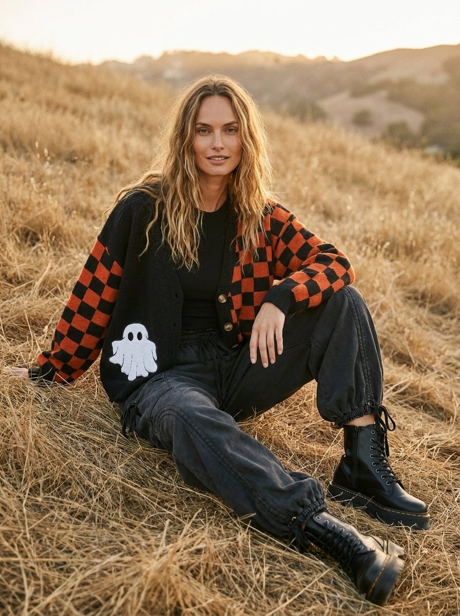 Free Spirit Checkerboard Halloween Cardigan - Westly