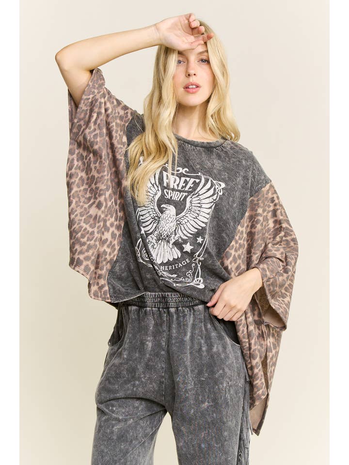 Free Spirit Mineral Washed Poncho Top - Westly