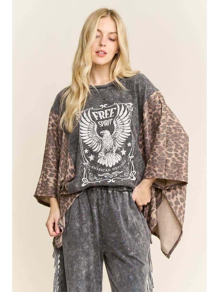 Free Spirit Mineral Washed Poncho Top - Westly