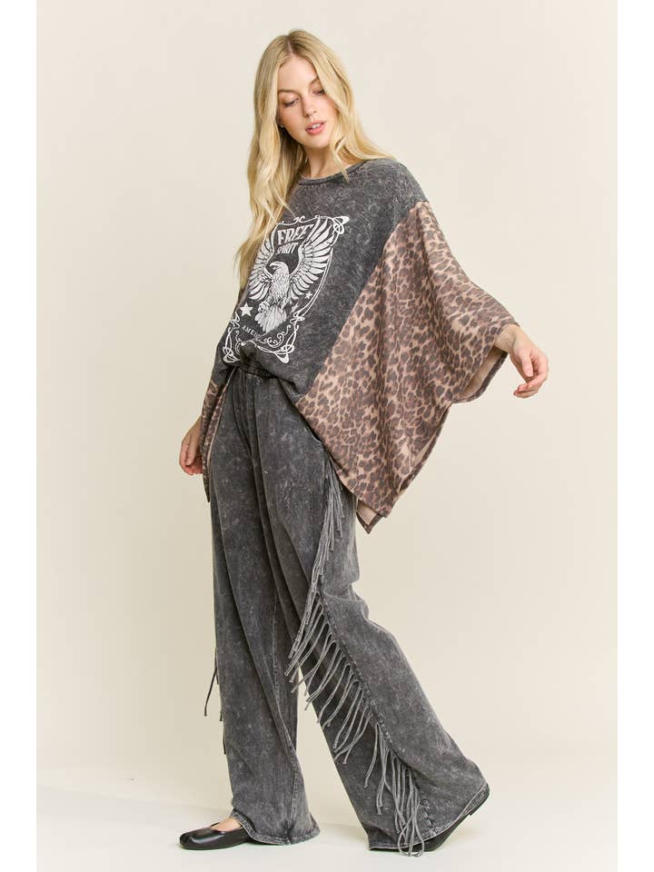 Free Spirit Mineral Washed Poncho Top - Westly