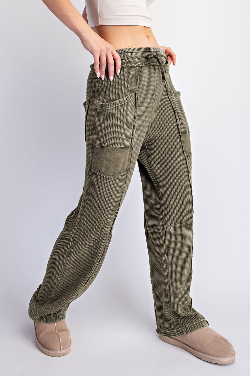 Free Time Washed Waffle Barrel Pants - Westly