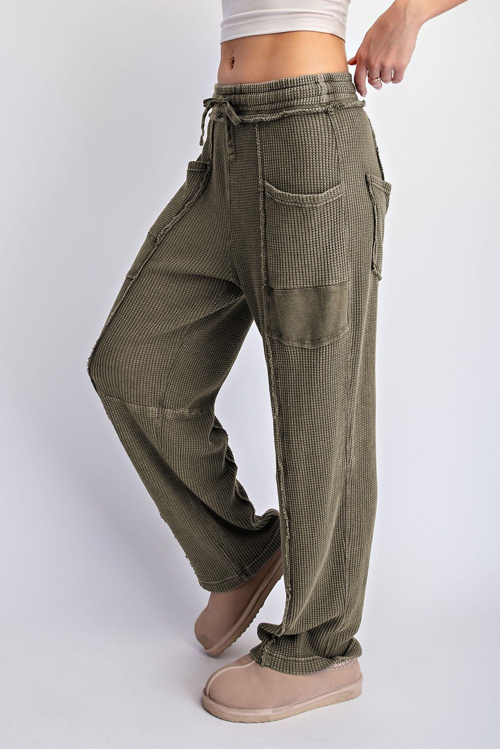 Free Time Washed Waffle Barrel Pants - Westly