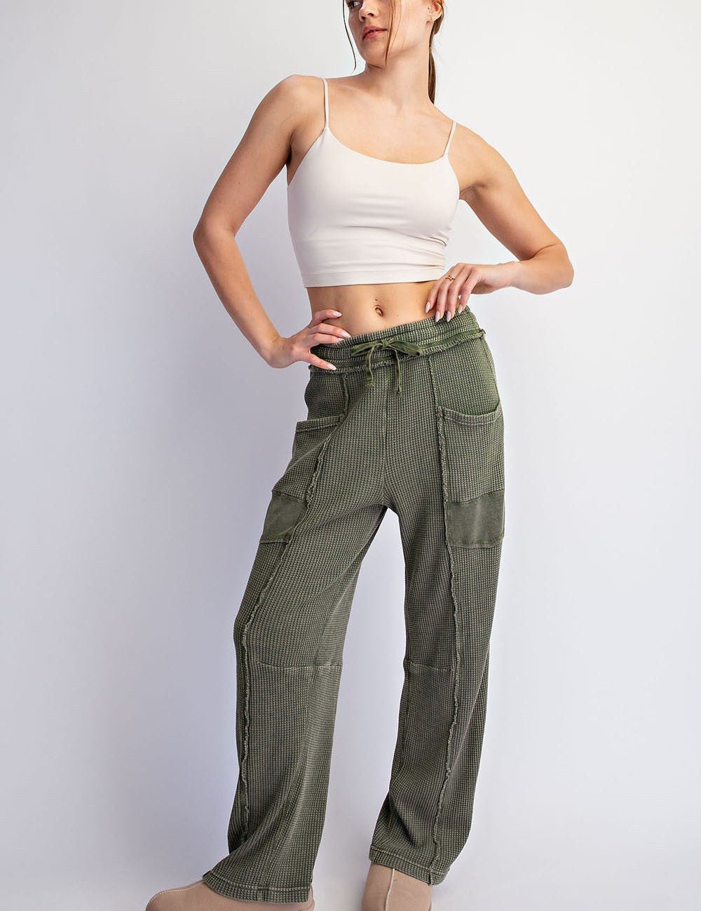Free Time Washed Waffle Barrel Pants - Westly