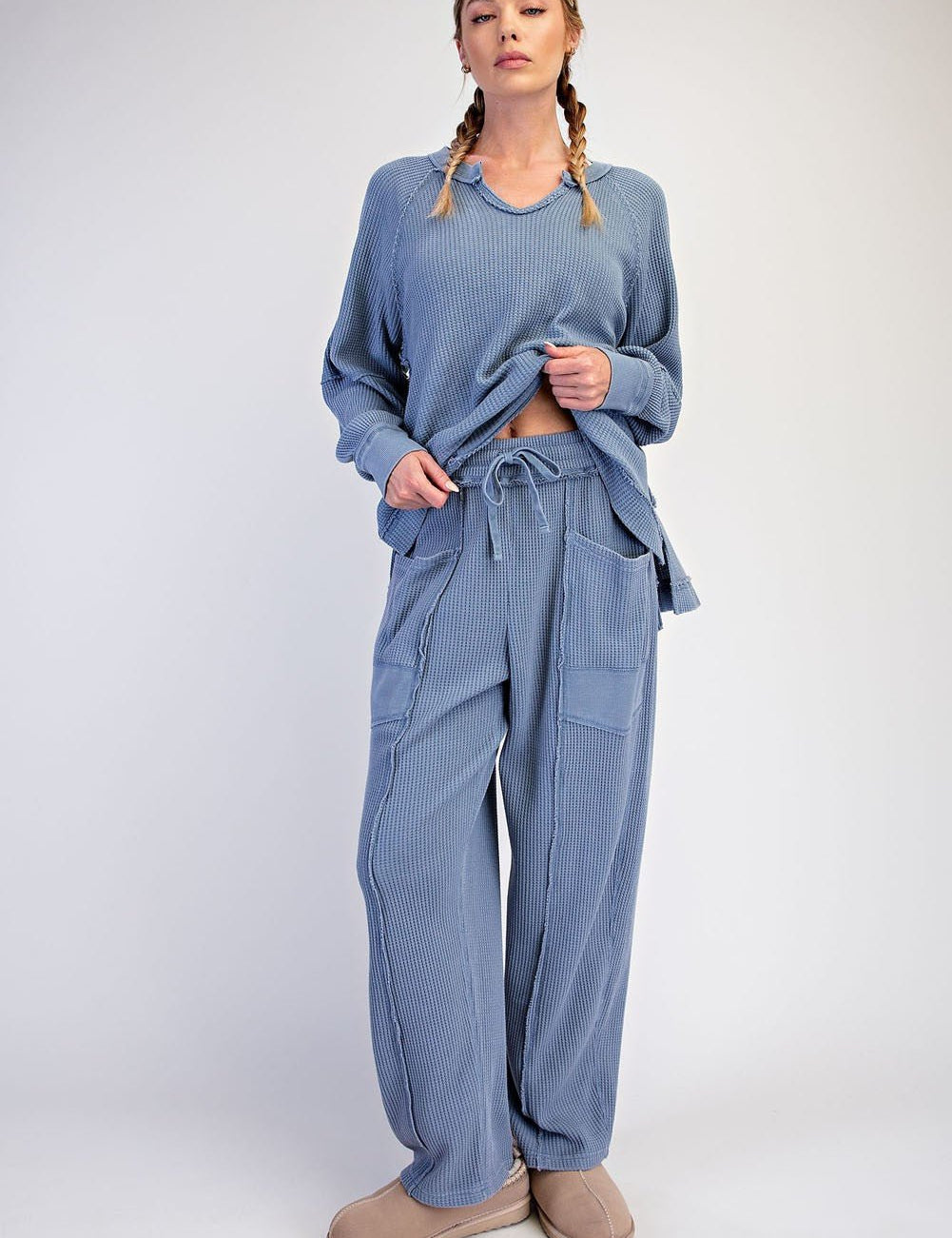 Free Time Washed Waffle Barrel Pants - Westly