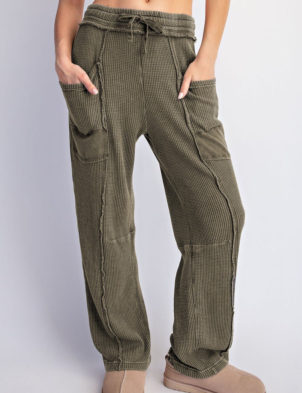 Free Time Washed Waffle Barrel Pants - Westly