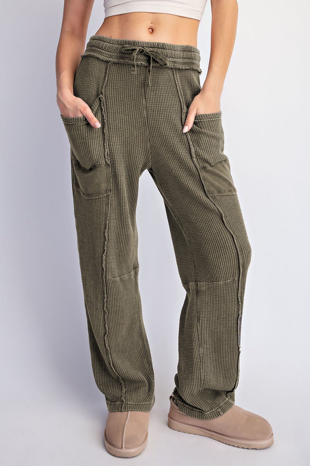 Free Time Washed Waffle Barrel Pants - Westly