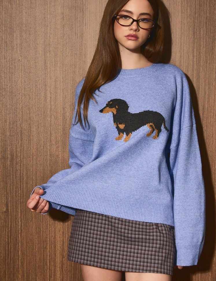 Fritz Dachshund Knit Sweater in Blue — product photo 01