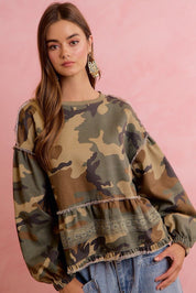 Frontier Camo Print Tiered Ruffle Hem Top - Westly