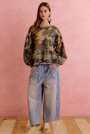 Frontier Camo Print Tiered Ruffle Hem Top - Westly