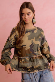 Frontier Camo Print Tiered Ruffle Hem Top - Westly