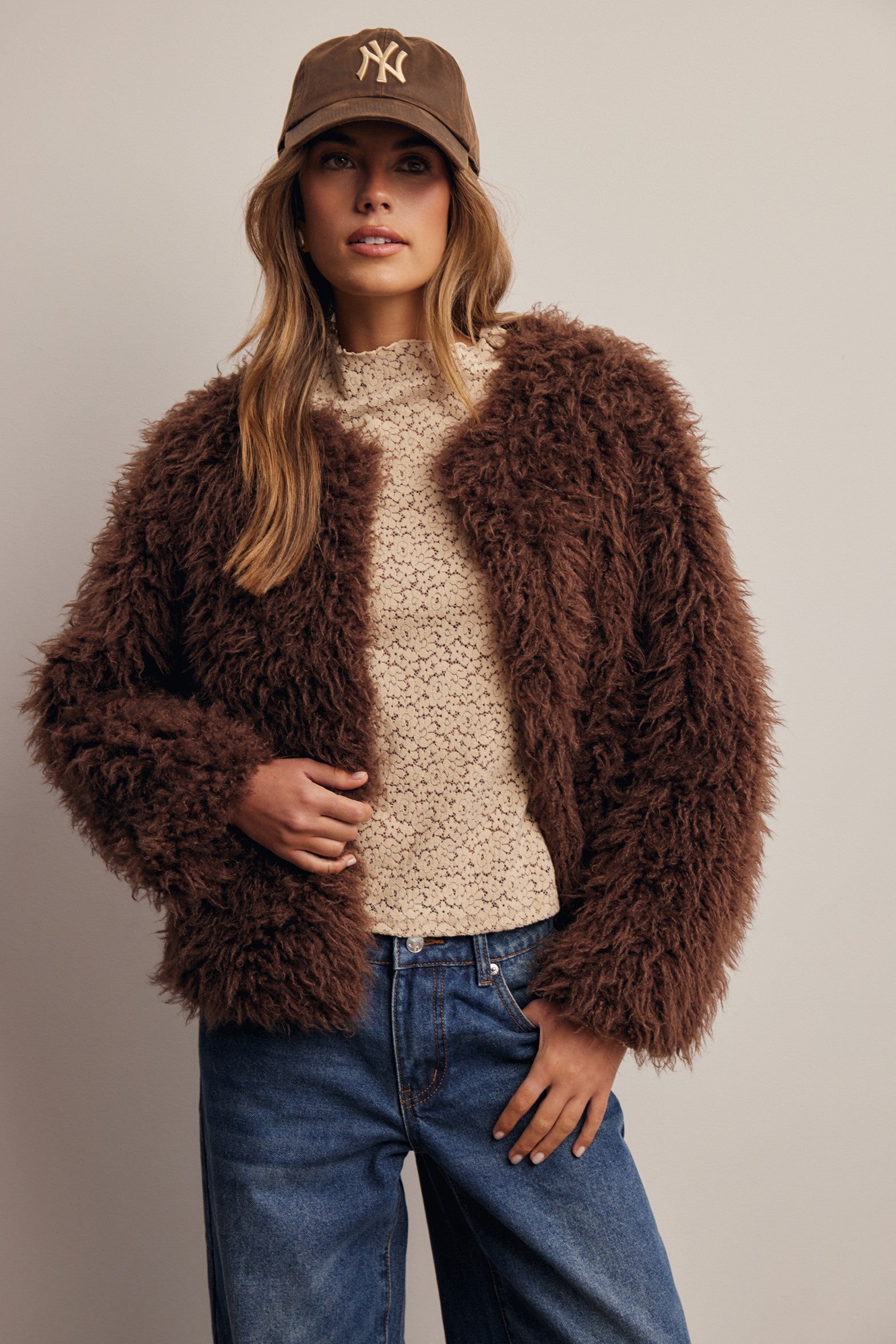Frostline Shaggy Faux Fur Jacket in Espresso, photo 2