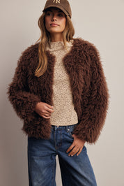 Frostline Shaggy Faux Fur Jacket in Espresso, photo 3
