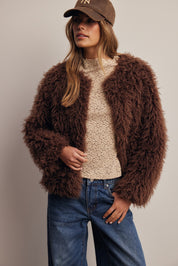Frostline Shaggy Faux Fur Jacket in Espresso, photo 4